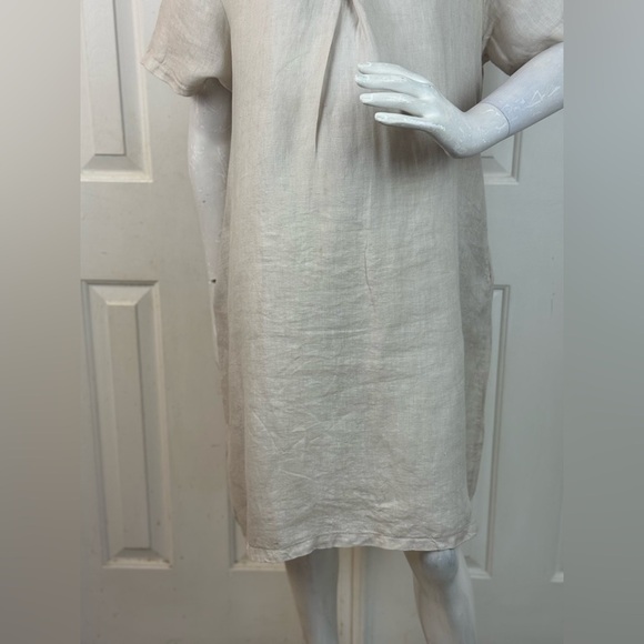 Italy 100% linen Elegant Cream Short Sleeve Dress - Picture 13 of 15